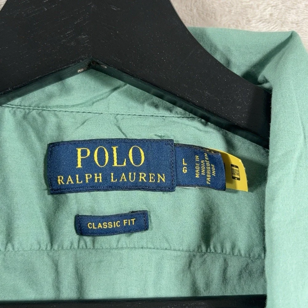 Polo Ralph Lauren Camp Shirt Mens Large Green Button Down Short Sleeve Cotton